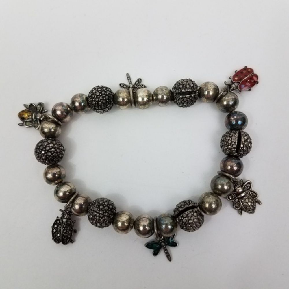 Beaded Charm Bracelet‎ Silver Tone Bug Be…
